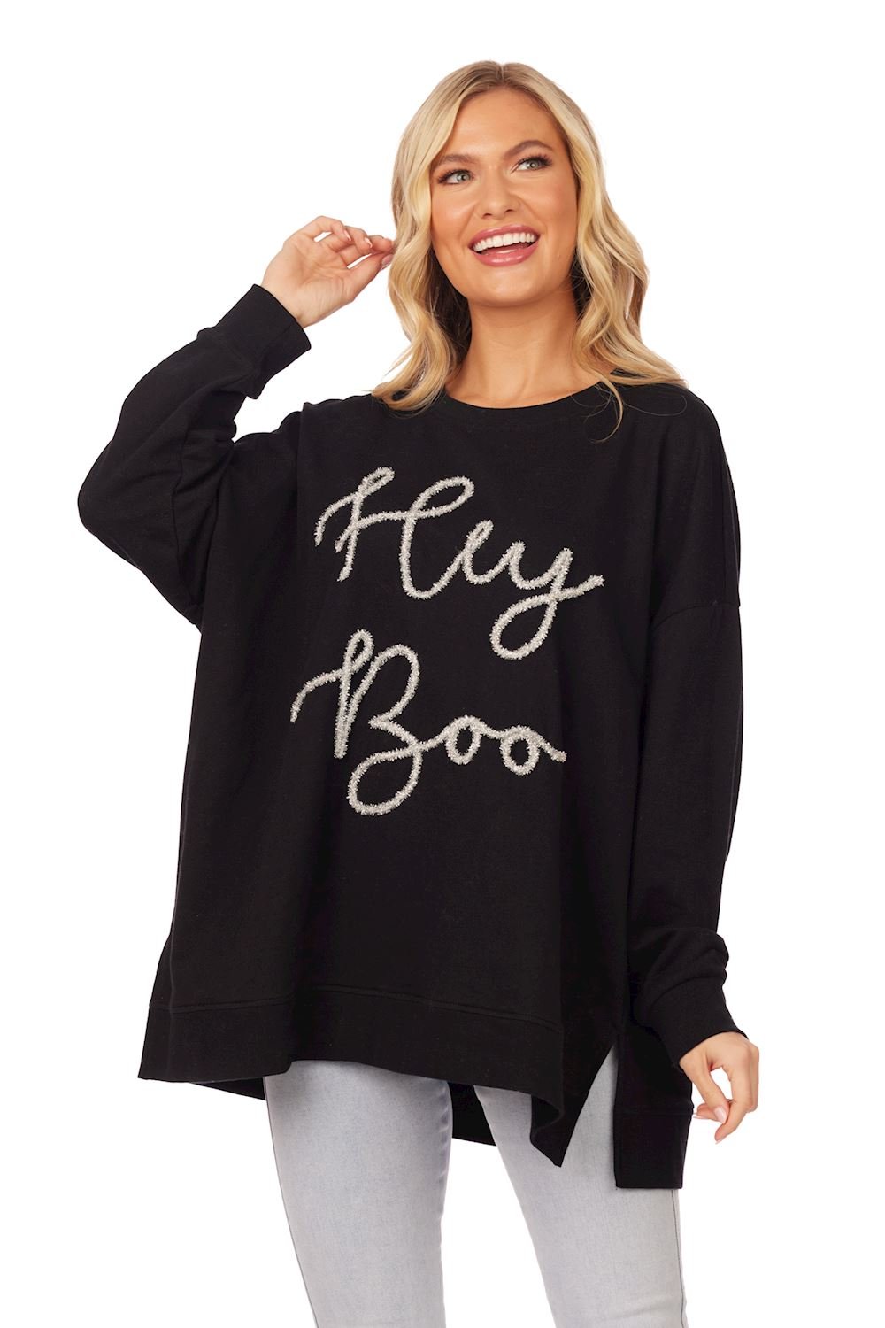 Hey Boo Sparkle Sweatshirt by Mud Pie at Confetti Gift and Party