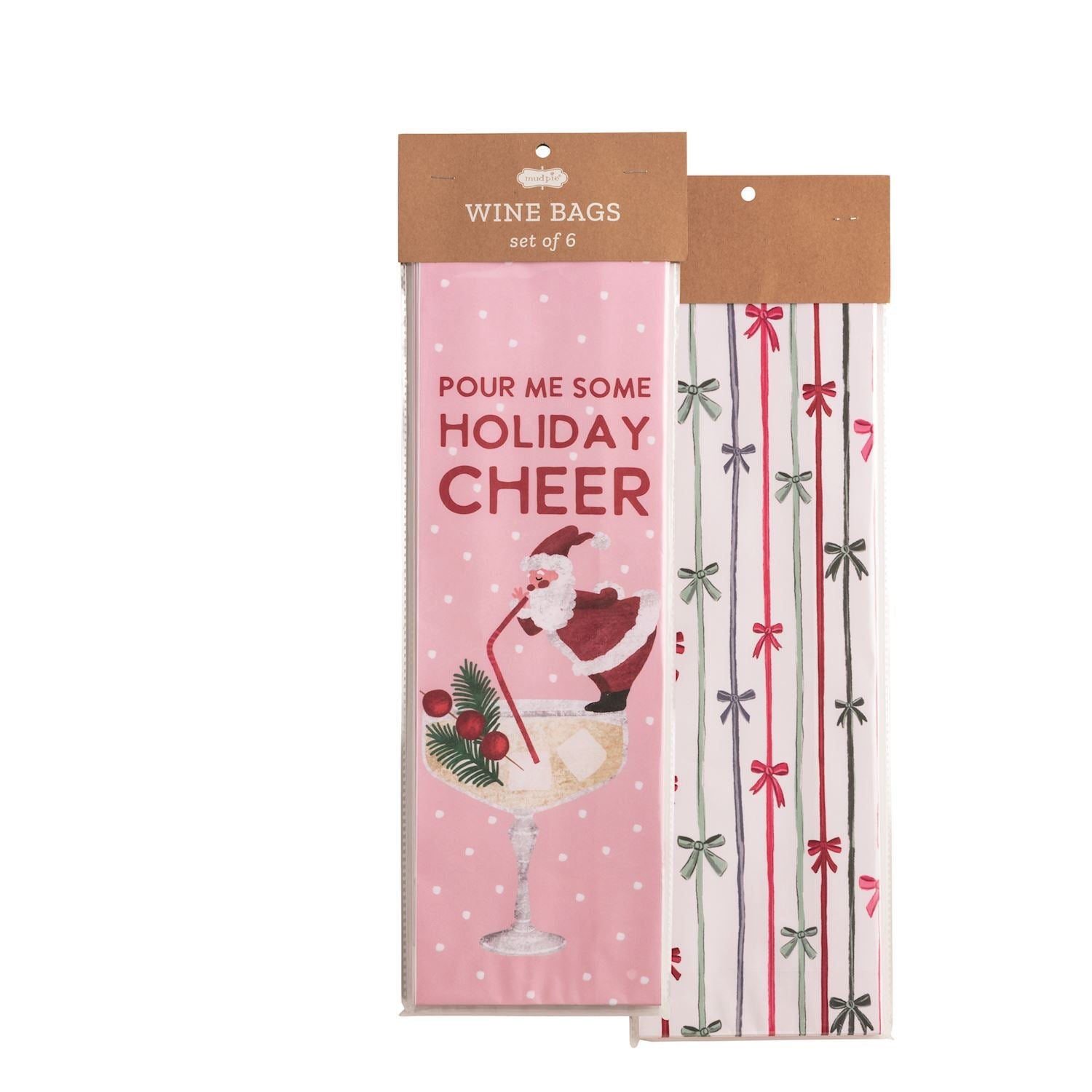 Holiday Cheer Paper Wine Bag Set by Mud Pie at Confetti Gift and Party Tuscaloosa Alabama