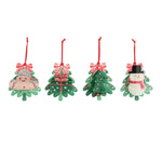 Assorted acrylic holiday hair claw clips on tree-shaped cards with Santa, snowman, gift, and Christmas tree designs
