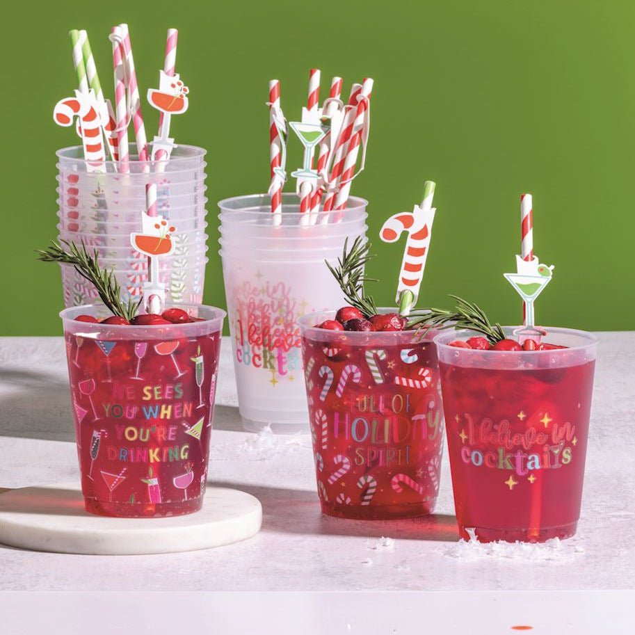 Holiday Party Cup and Straw Set by Mud Pie at Confetti Gift and Party Tuscaloosa Alabama