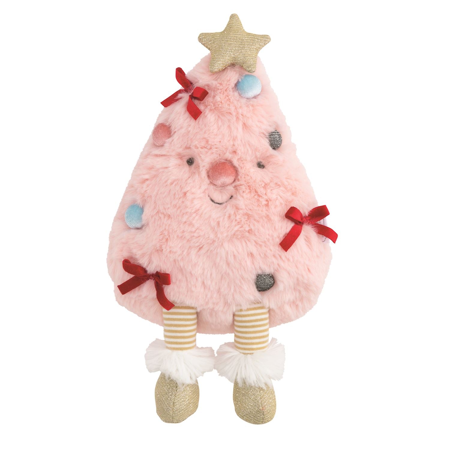 Pink Christmas tree plush with ribbon bows and gold star