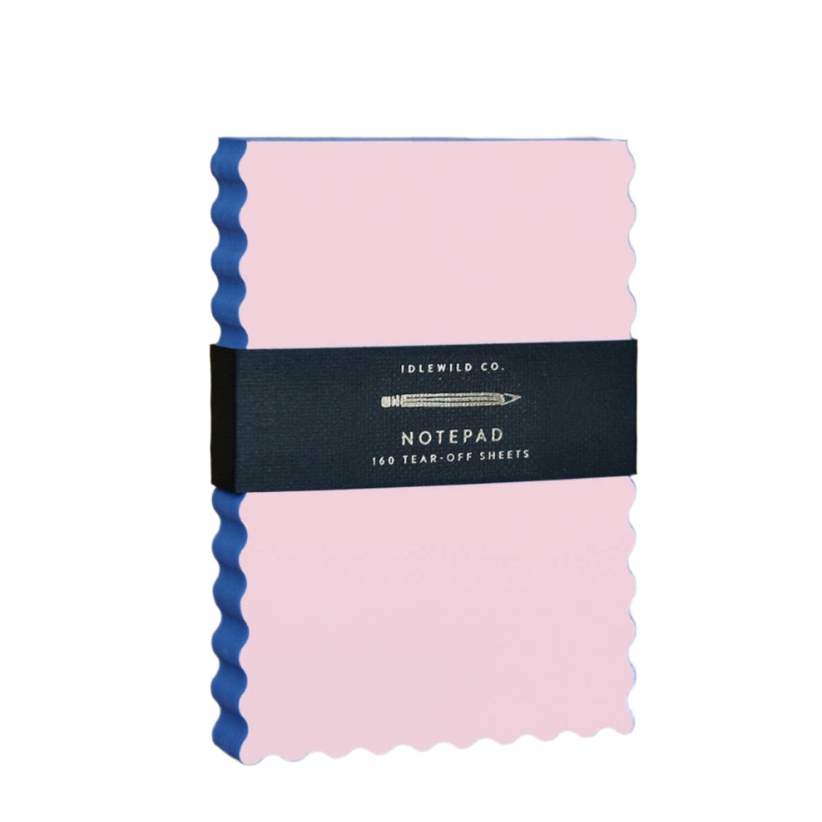  Scallop-shaped pink notepad with cobalt blue edge-painted sides, 160 blank tear-off sheets by Idlewild Co.