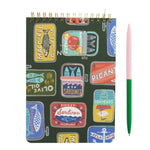 Idlewild Co. jotter with sardine tin illustrations, spiral-bound, 100 lined perforated pages