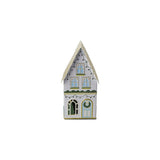 Decorative metal holiday house with festive painted cut-outs