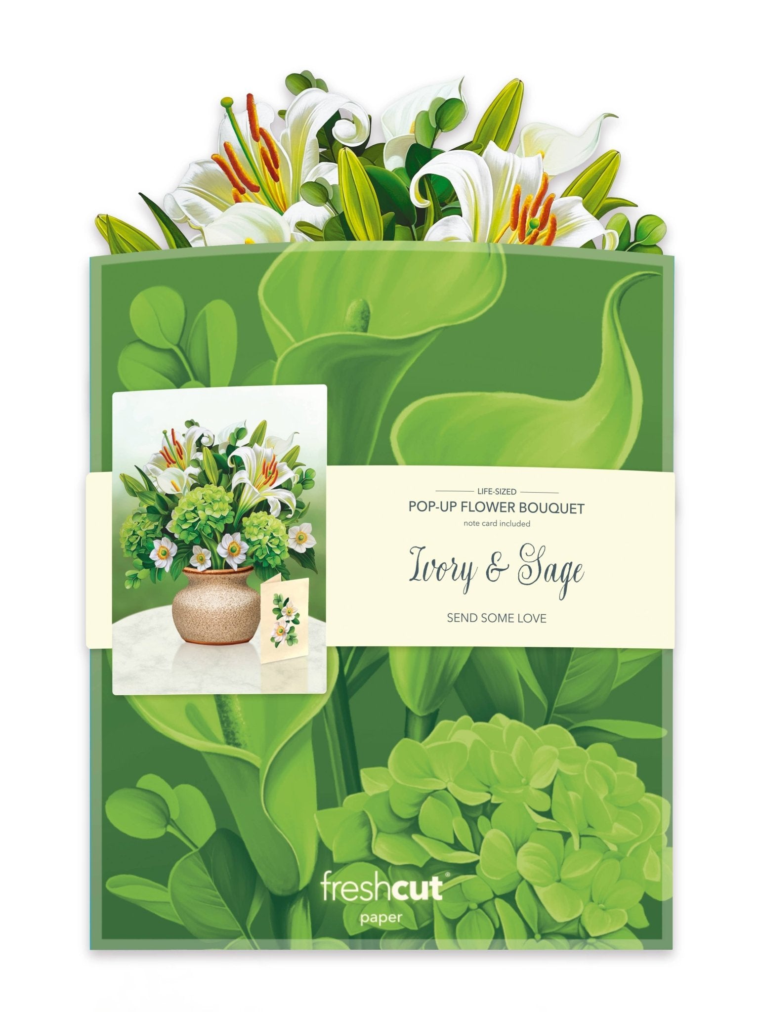 Ivory & Sage Floral Pop Up Greeting Card by FreshCut Paper LLC at Confetti Gift and Party Tuscaloosa Alabama