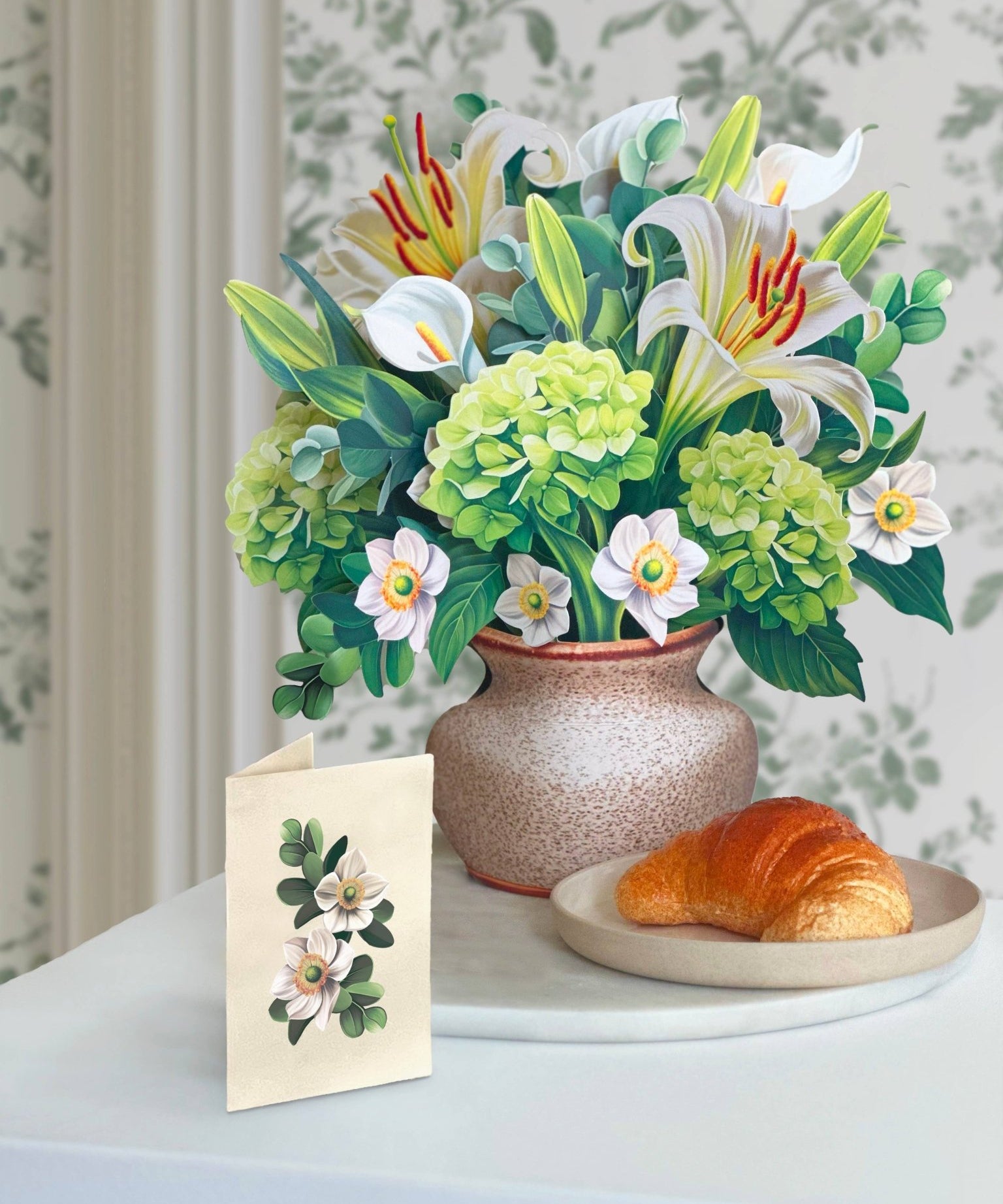 Ivory & Sage Floral Pop Up Greeting Card by FreshCut Paper LLC at Confetti Gift and Party Tuscaloosa Alabama