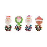 Four kids’ stretchy sleigh bell bracelets on holiday-themed packaging including Santa, reindeer, and wreath