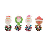 Four kids’ stretchy sleigh bell bracelets on holiday-themed packaging including Santa, reindeer, and wreath