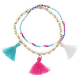 Kids 2 Strand, Magenta, Turquoise, Pearl, Gold Bead Bracelet by Jane Marie at Confetti Gift and Party