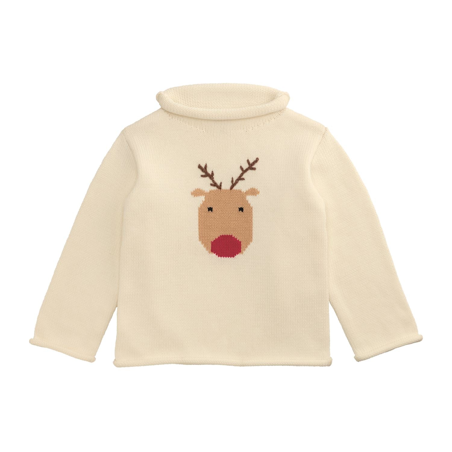 Knitted sweater with a reindeer design on a white background