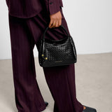 Nova Woven Texture Top Handle Bag - Black