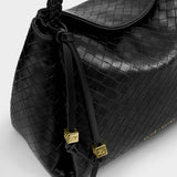 Nova Woven Texture Top Handle Bag - Black