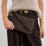 Orin Twist Lock Small Shoulder Bag - Bitter Chocolate Suedette / Chocolate Distressed
