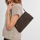 Orin Twist Lock Small Shoulder Bag - Bitter Chocolate Suedette / Chocolate Distressed