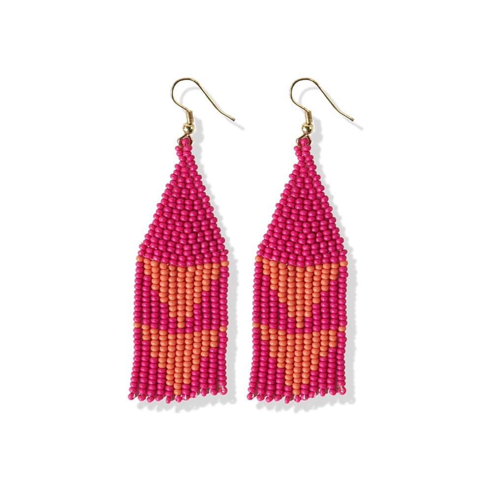 Lennon Two Color Triangles Beaded Fringe Earrings Hot Pink by Ink + Alloy at Confetti Gift and Party