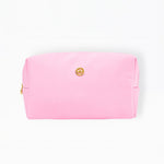 Pink pouch with a gold clasp on a white background