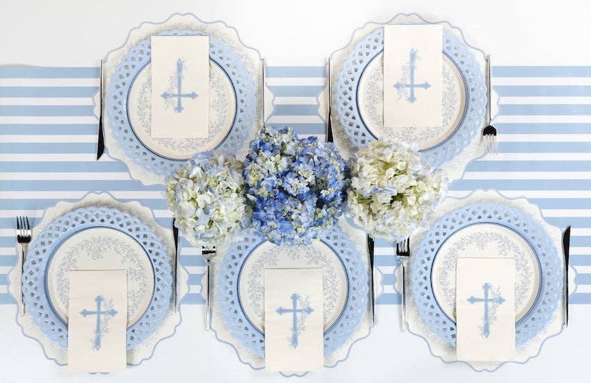 Light Blue Basketweave Paper Dinner Plates by Gatherings by Curated Paperie at Confetti Gift and Party Tuscaloosa Alabama