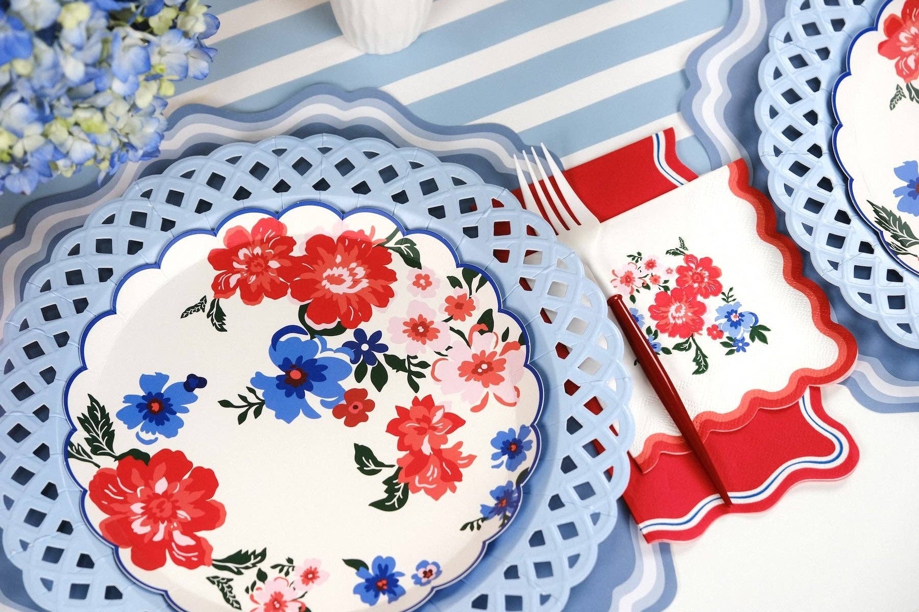 Light Blue Basketweave Paper Dinner Plates by Gatherings by Curated Paperie at Confetti Gift and Party Tuscaloosa Alabama