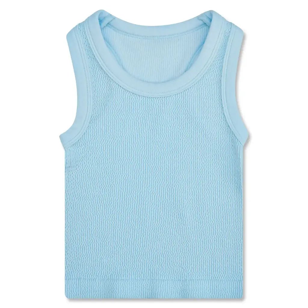 Light blue smocked racerback tank top for girls