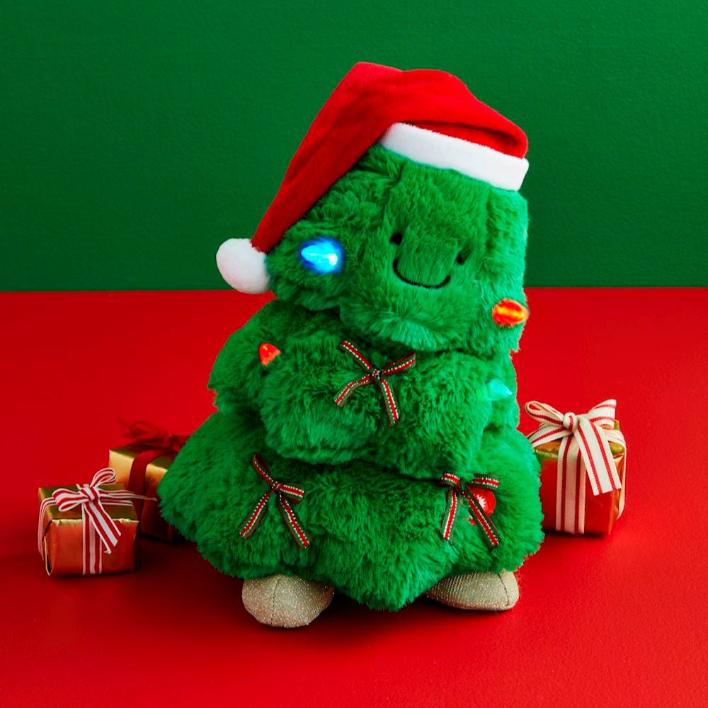  Light-up singing plush Christmas tree with Santa hat and bows