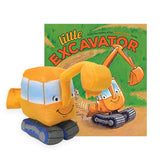 Little Excavator children’s book with matching soft plush excavator toy featuring embroidered details.