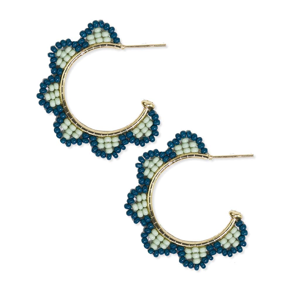 Luna Beaded Scallop Gold Hoop Earrings-Peacock by Ink + Alloy at Confetti Gift and Party