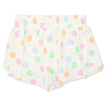 White butterfly shorts with colorful pastel smiley face print for girls