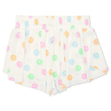White butterfly shorts with colorful pastel smiley face print for girls