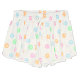 White butterfly shorts with colorful pastel smiley face print for girls