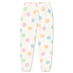 White jogger sweatpants with pastel smiley face print for girls