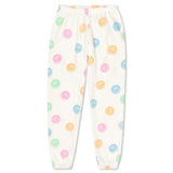 White jogger sweatpants with pastel smiley face print for girls