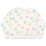 White sweatshirt with pastel smiley face print for girls