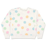 White sweatshirt with pastel smiley face print for girls