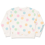 White sweatshirt with pastel smiley face print for girls