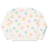 White sweatshirt with pastel smiley face print for girls