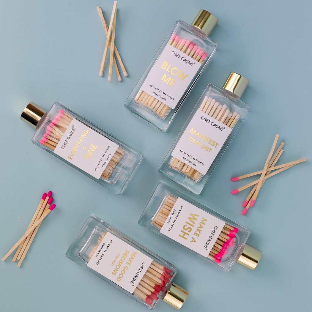 Make A Wish Matches - Glass Bottle Matchsticks - Bright Pink by Chez Gagné at Confetti Gift and Party Tuscaloosa Alabama