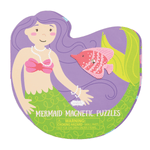 Mermaid magnetic puzzle packaging with a mermaid and fish illustration on a purple and green background.