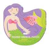 Mermaid magnetic puzzle packaging with a mermaid and fish illustration on a purple and green background.