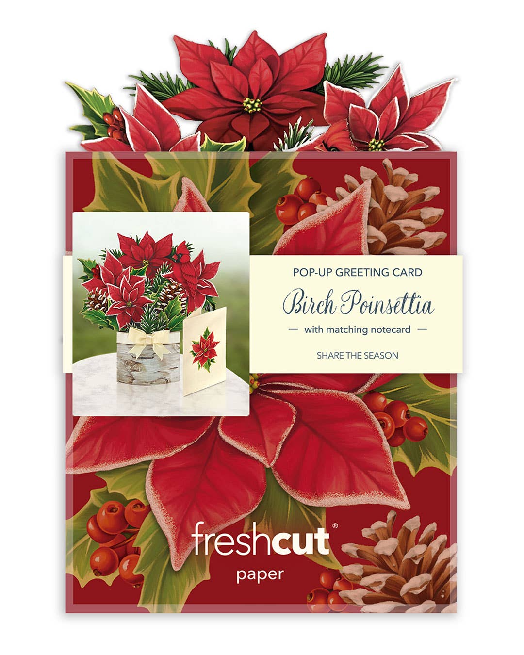 Mini Birch Poinsettia Pop Up Greeting Card by FreshCut Paper LLC at Confetti Gift and Party Tuscaloosa Alabama