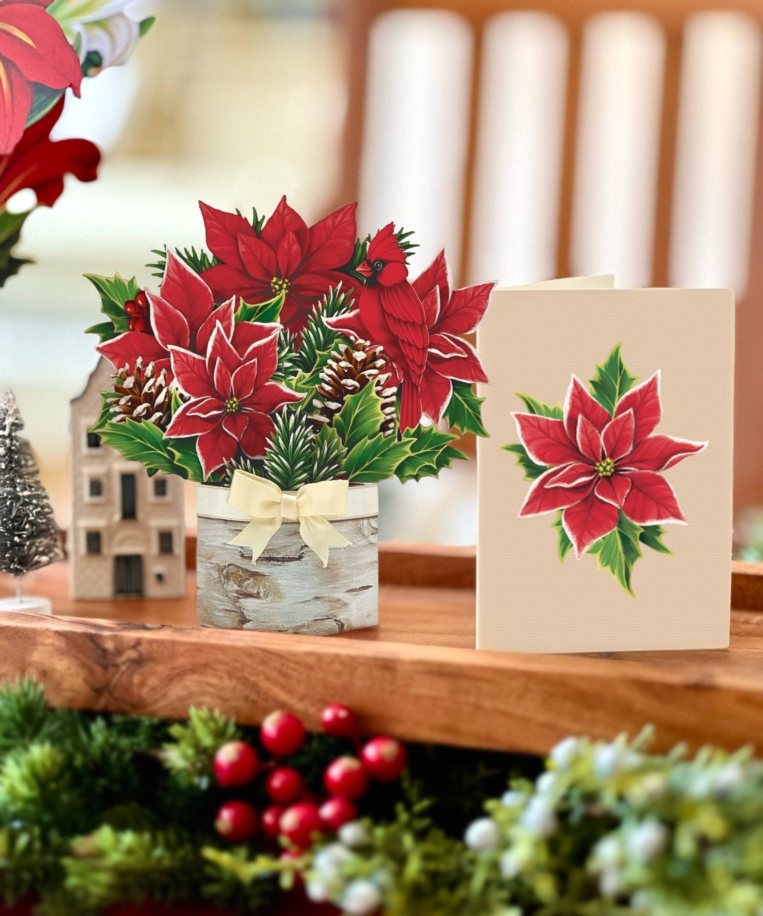 Mini Birch Poinsettia Pop Up Greeting Card by FreshCut Paper LLC at Confetti Gift and Party Tuscaloosa Alabama