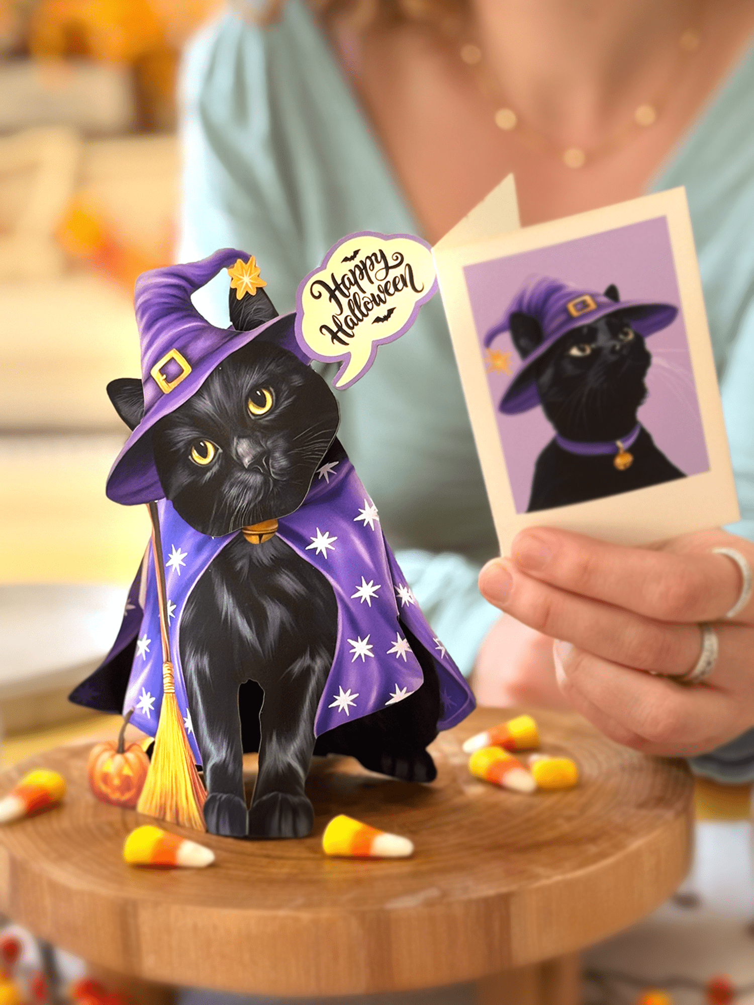 Mini Halloween Cat Pop Up Greeting Card by FreshCut Paper LLC at Confetti Gift and Party Tuscaloosa Alabama