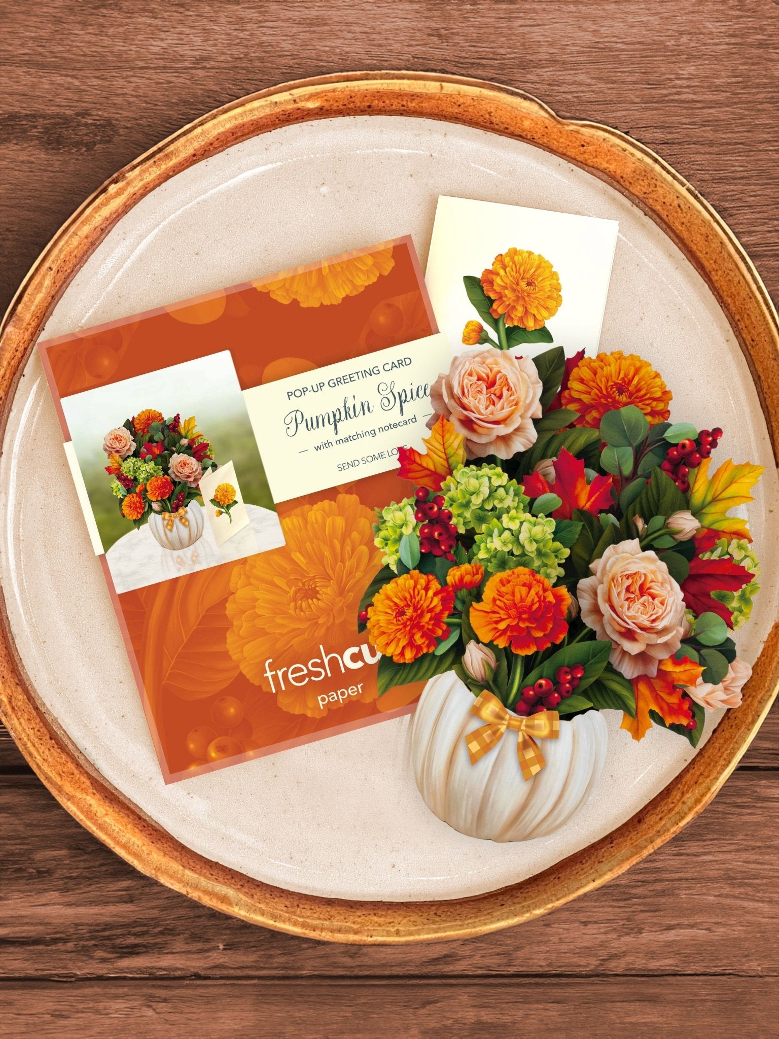 Mini Pumpkin Spice Pop Up Greeting Card by FreshCut Paper LLC at Confetti Gift and Party Tuscaloosa Alabama