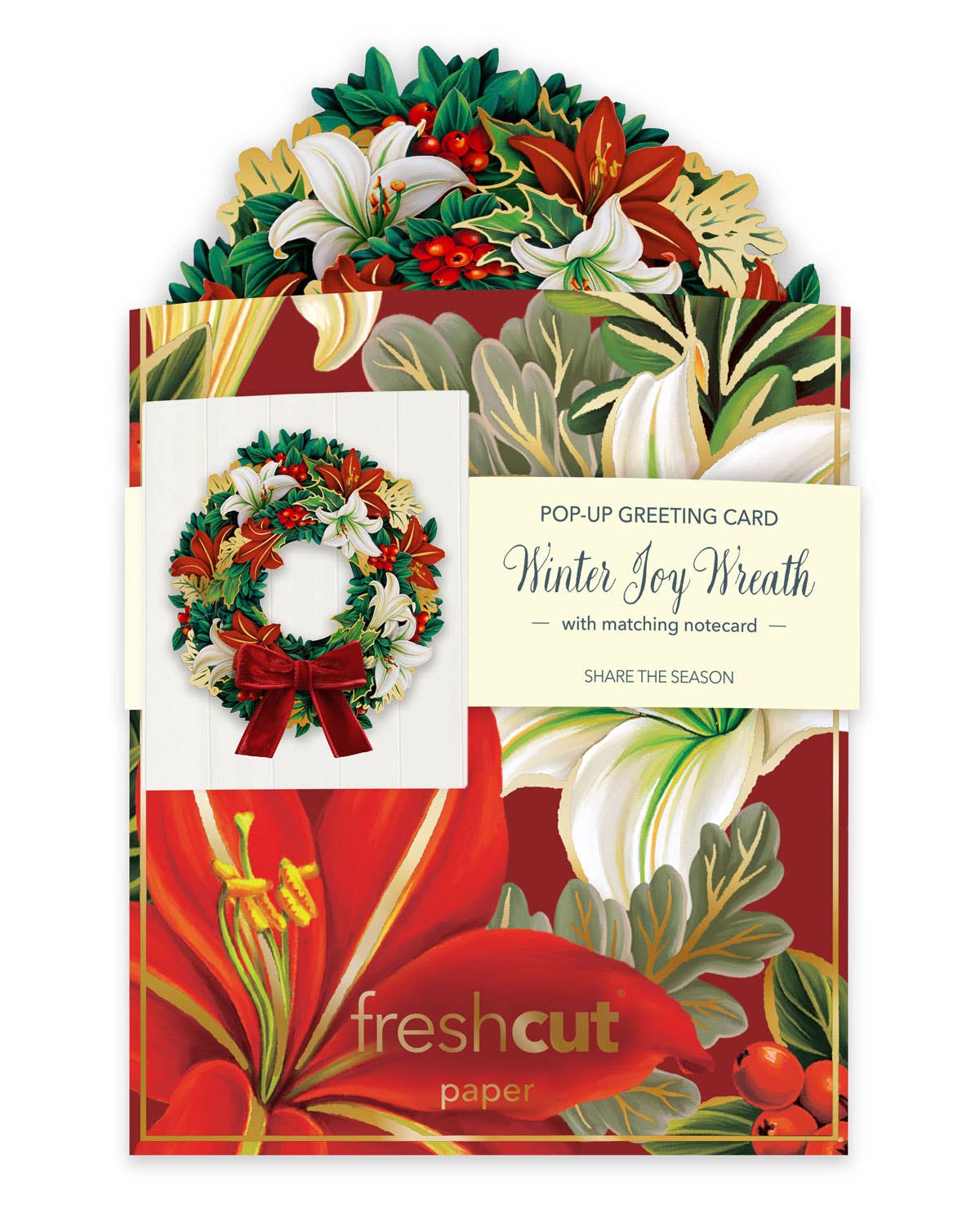 Mini Winter Joy Wreath Pop Up Greeting Card by FreshCut Paper LLC at Confetti Gift and Party Tuscaloosa Alabama