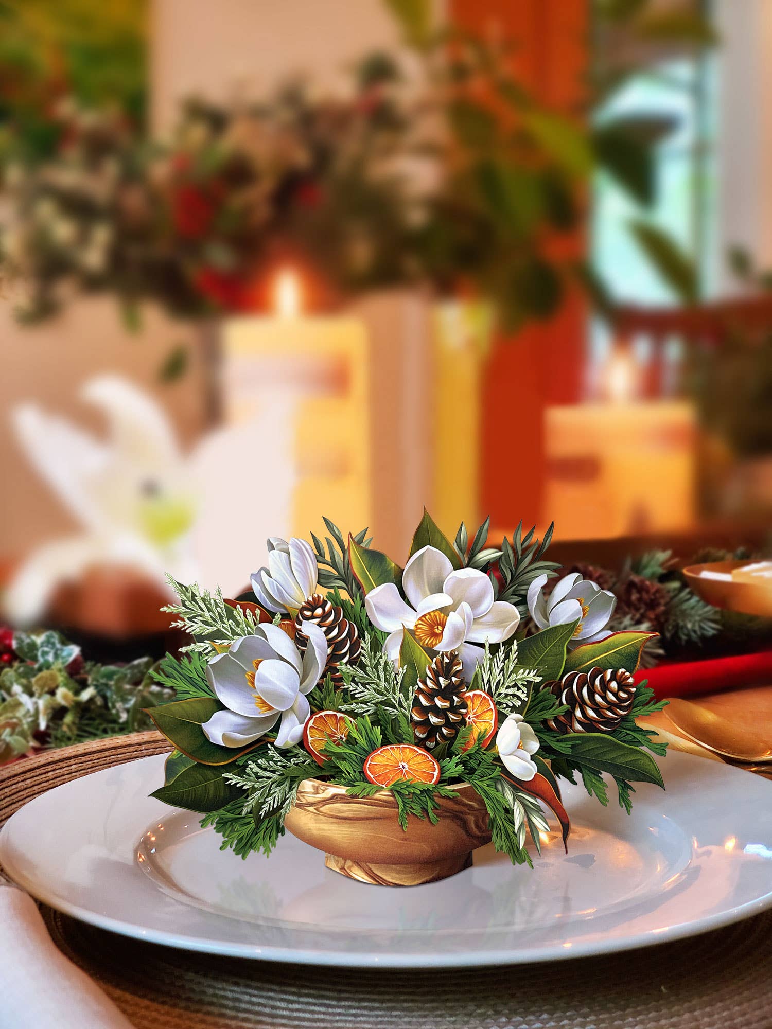 Mini Winter Magnolia Pop Up Greeting Card by FreshCut Paper LLC at Confetti Gift and Party Tuscaloosa Alabama