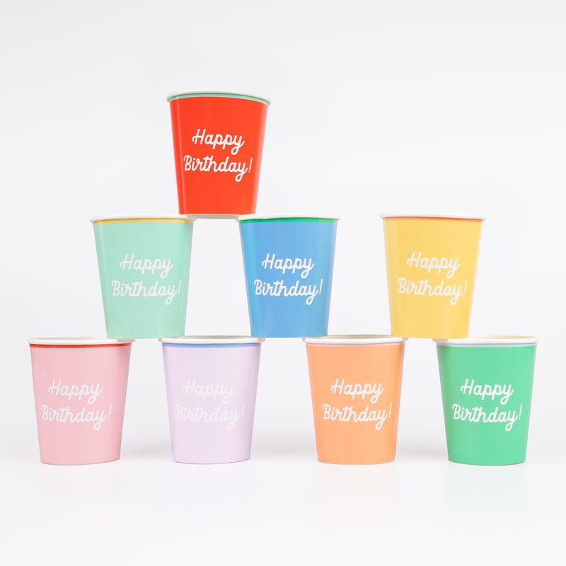 Mixed Happy Birthday Cups by Meri Meri at Confetti Gift and Party Tuscaloosa Alabama