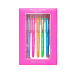 Bright and motivational five-pen set in hot pink gift box with holographic foil
