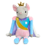 Mouse King plush toy wearing a golden crown, pastel outfit, and royal cape with metallic accents, measuring 22 inches tall.