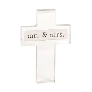 “Mr. & Mrs.” Sentiment Acrylic Cross by Mud Pie at Confetti Gift and Party Tuscaloosa Alabama