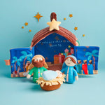 Soft plush nativity playset with musical stable and baby Jesus