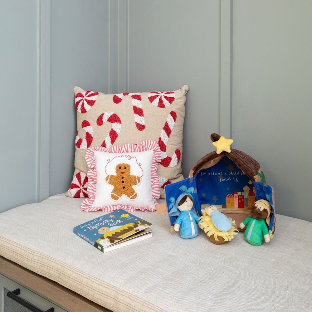 Soft plush nativity playset with musical stable and baby Jesus